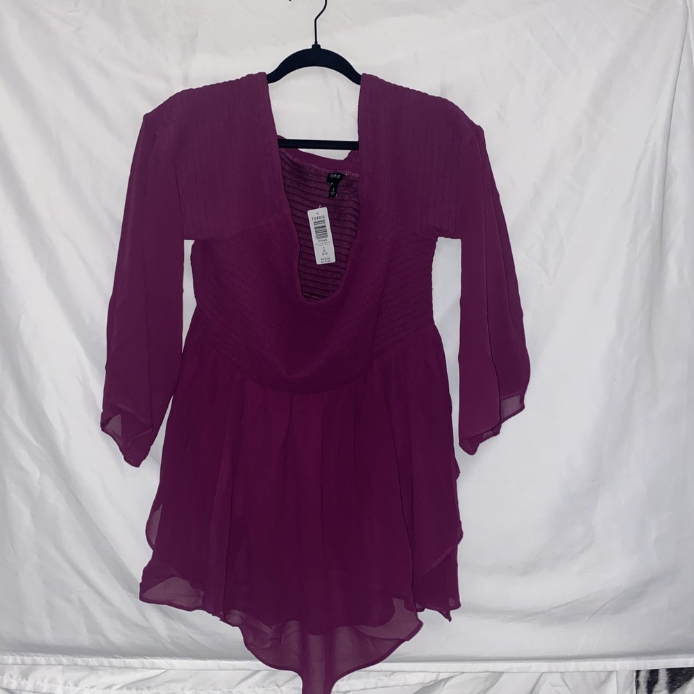 Torrid Womens Smocked Chiffon Sheer Top Size 3x Off‎ Shoulder NWT